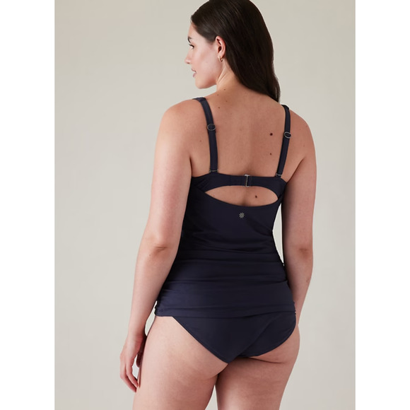 NWT ATHLETA Square Neck Bra Cup 34 B/C Tankini Top Dress Blue Ruching $74! - Picture 5 of 8